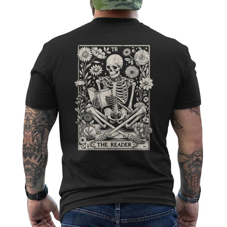 The Reader Skeleton Book Lover Tarot Card Reading Book Men's T-shirt Back Print
