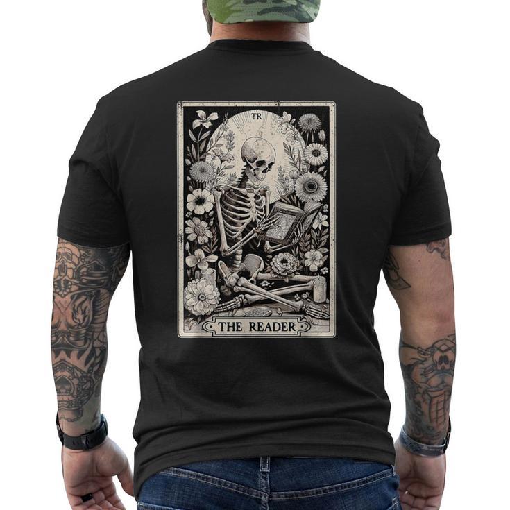 The Reader Tarot Card Book Lover Skeleton Reading Book Men's T-shirt Back Print