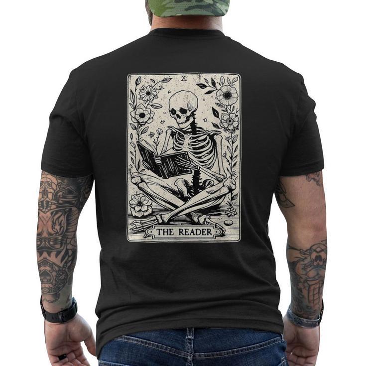 The Reader Tarot Card Skeleton Reading Book Books Men's T-shirt Back Print