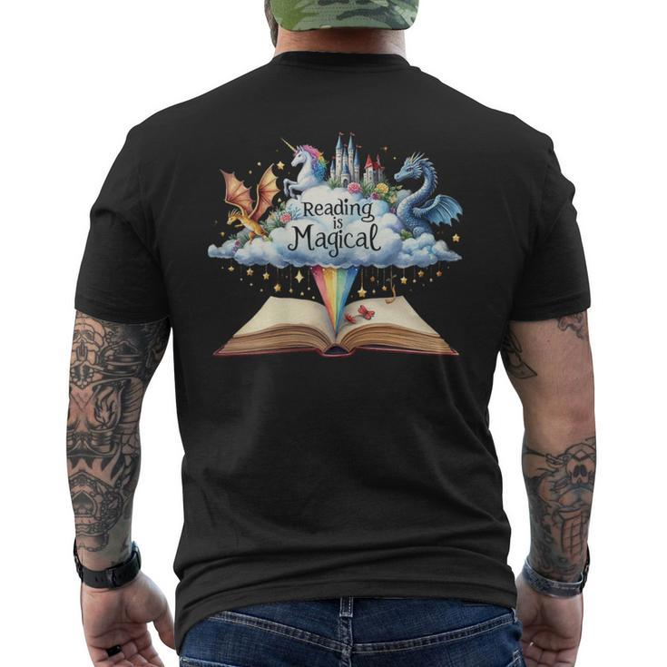 Reading Is Magical Unicorn Dragon Bookworm Book Reader Men's T-shirt Back Print