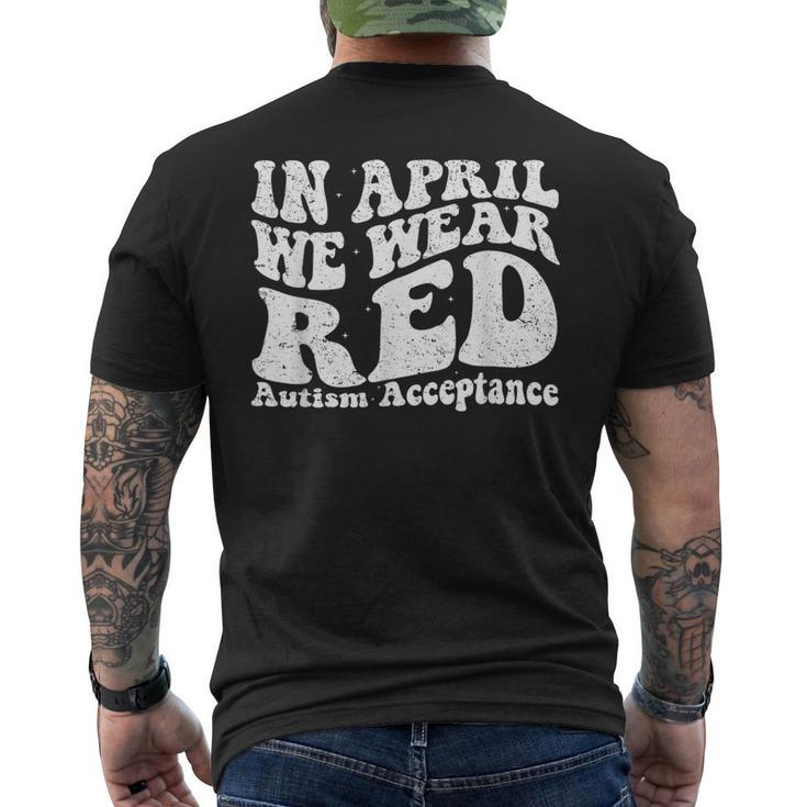 Red Instead Autism Awareness Acceptance Education Teacher Men's T-shirt Back Print