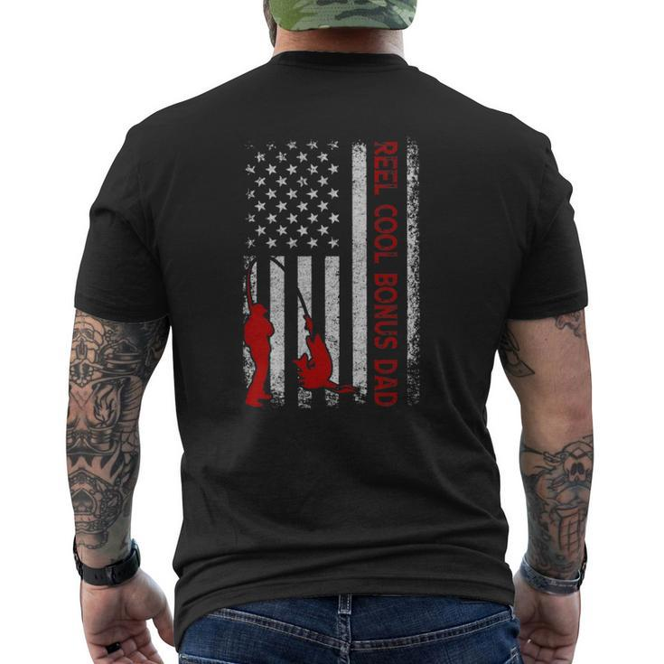 Reel Cool Bonus Dad American Flag Fishing Father's Day Mens Back Print T-shirt