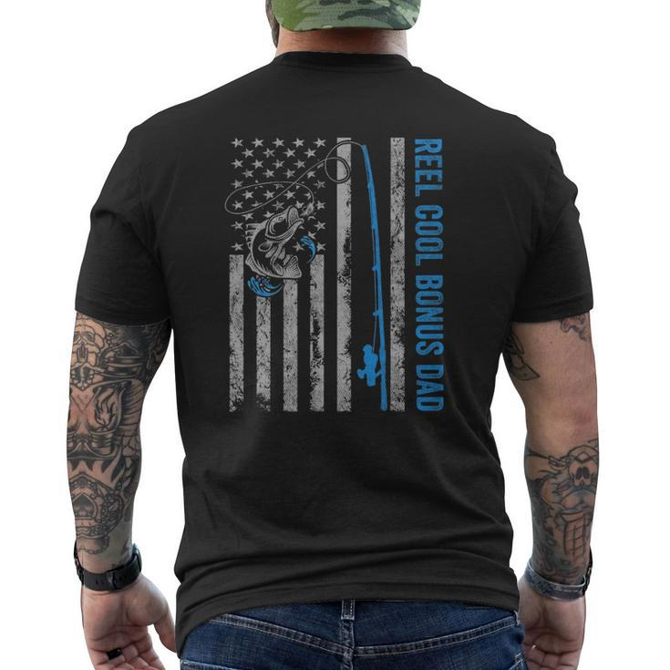 Reel Cool Bonus Dad Father's Day American Flag Fishing Mens Back Print T-shirt