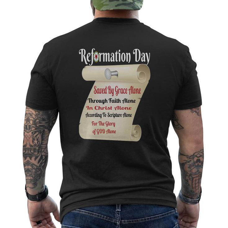 Reformation Day Five Solas Christian Theology T-Shirt Mens Back Print T-shirt