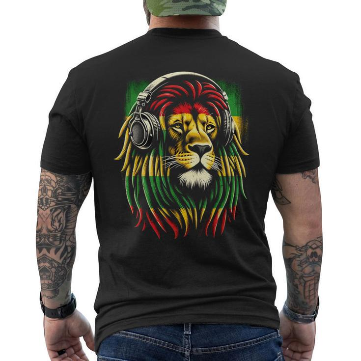 Reggae Lion Roar Rasta With Headphones Men's T-shirt Back Print