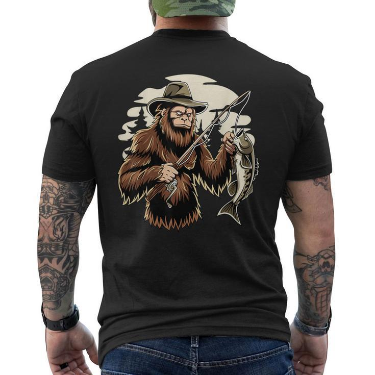 Retro Bigfoot Sasquatch Fishing Bassquatch Fisherman Men's T-shirt Back  Print - Thegiftio