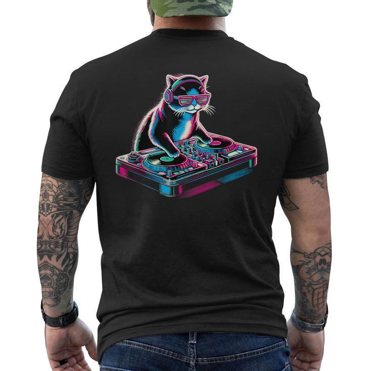 Retro Cat Dj Disco Party Music Cat Men's T-shirt Back Print