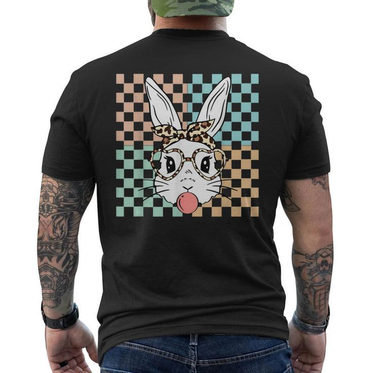 Retro Checkered Bunny Rabbit Face Bubblegum Happy Easter Men's T-shirt Back Print