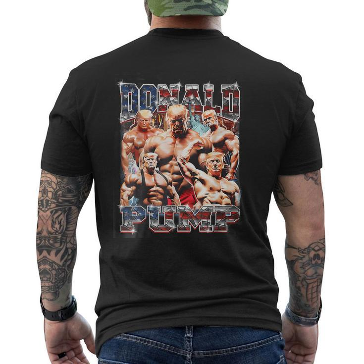 Retro Donald Pump Gym Collage Photo Meme Trump Men's T-shirt Back Print