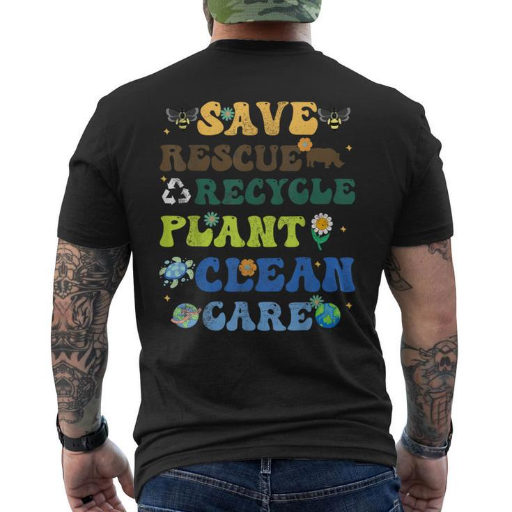 Retro Earth Day Save Bees Rescue Animals Recycle Plastics Men's T-shirt Back Print