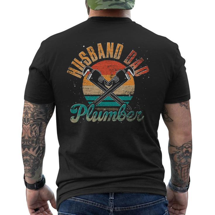 Retro Plumbing Daddy Fathers Day Husband Dad Plumber Men's T-shirt Back Print