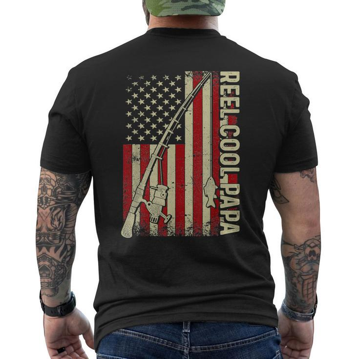 Retro Reel Cool Papa American Flag Fishing Fathers Day Dad Men's T-shirt Back Print