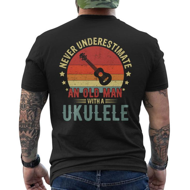 Retro Never Underestimate Old Man With A Ukulele Player Men Men's T-shirt Back Print
