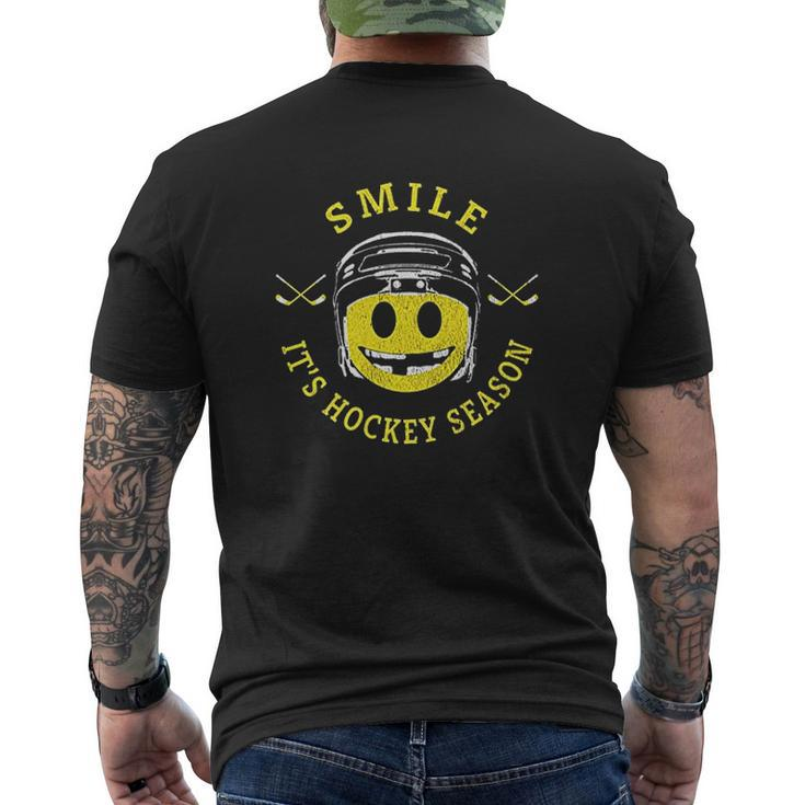 Retro Vintage Smile It Is Hockey Season Mens Back Print T-shirt