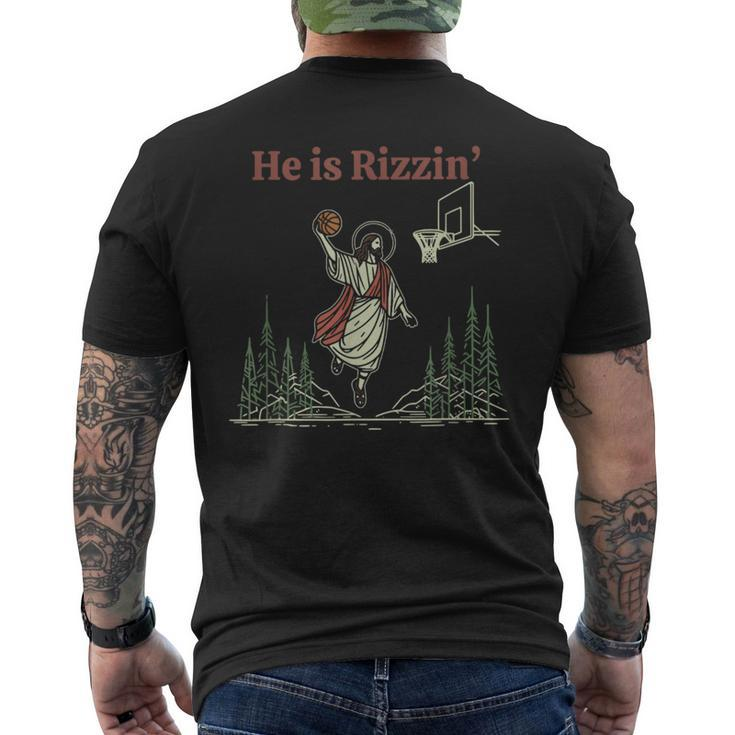 He Is Rizzin Easter Jesus Playing Basketball Christian Men's T-shirt Back Print