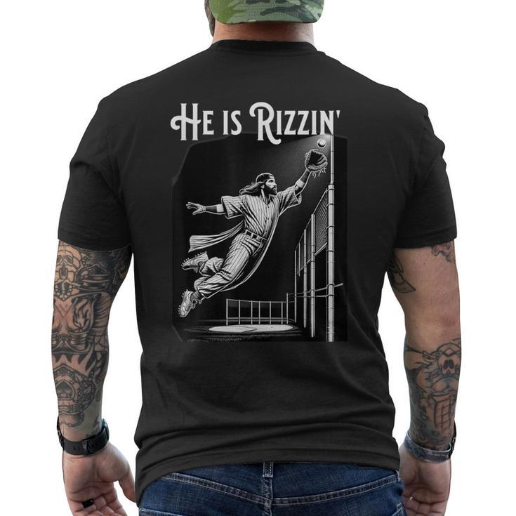 He Is Rizzin Jesus Playing Baseball Sports Rizz Men's T-shirt Back Print