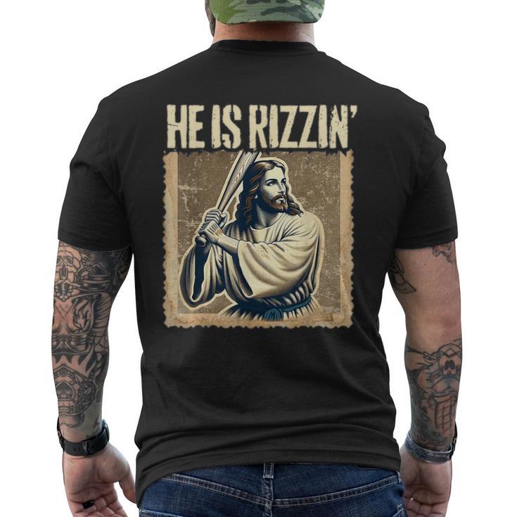 He Is Rizzin Jesus Playing Baseball Sports Rizz Men's T-shirt Back Print