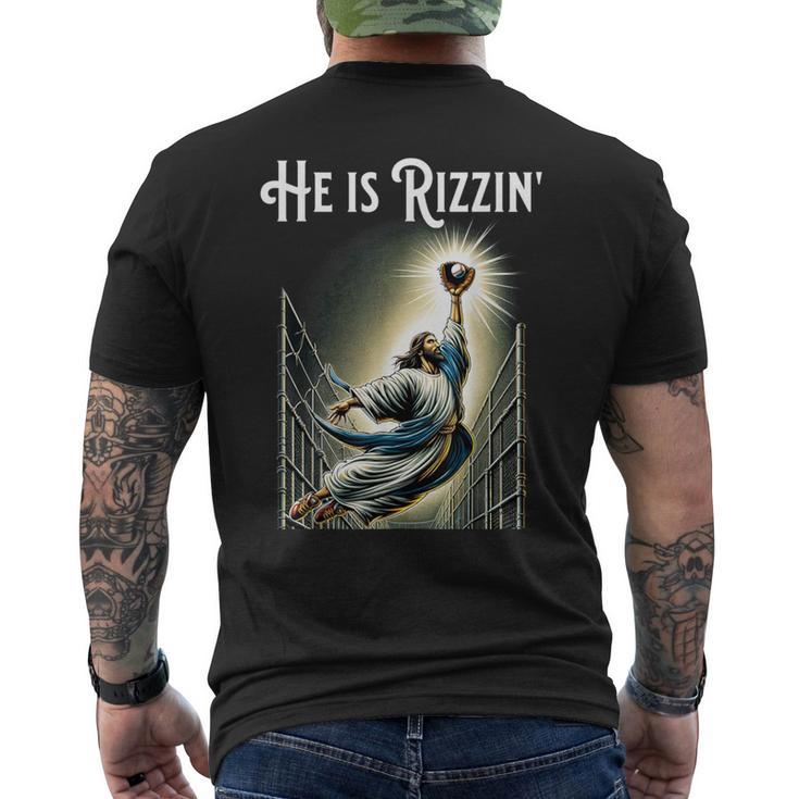 He Is Rizzin Jesus Playing Baseball Sports Rizz Men's T-shirt Back Print