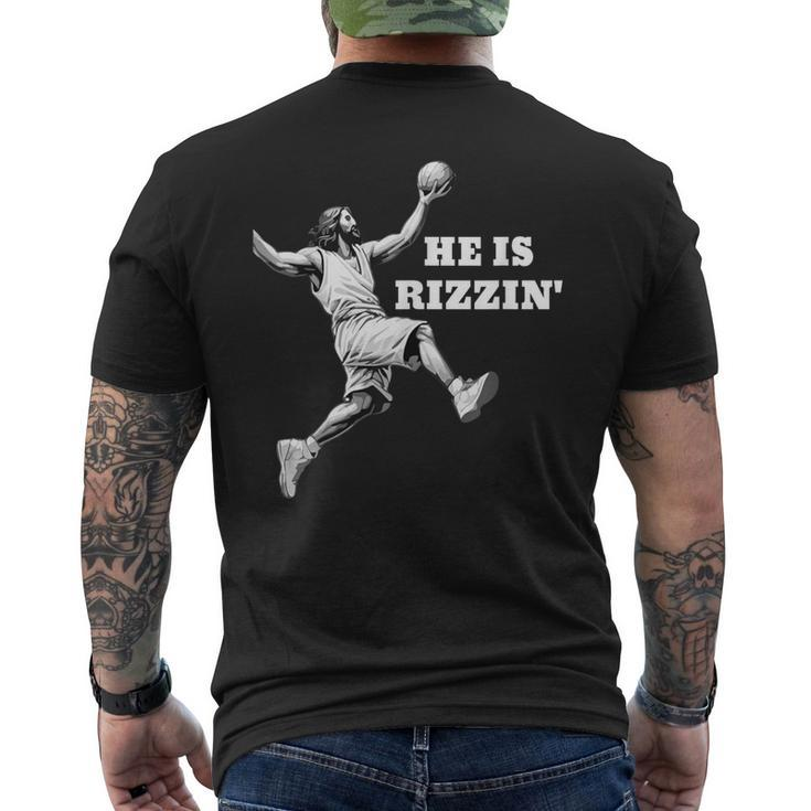 He Is Rizzin' Jesus Playing Basketball Men's T-shirt Back Print