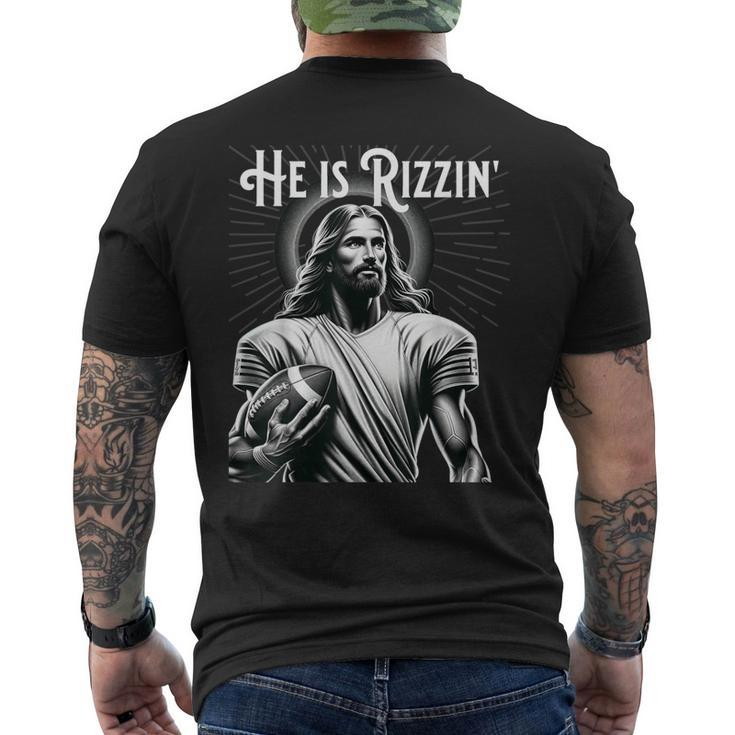 He Is Rizzin Jesus Playing Football Sports Rizz Men's T-shirt Back Print