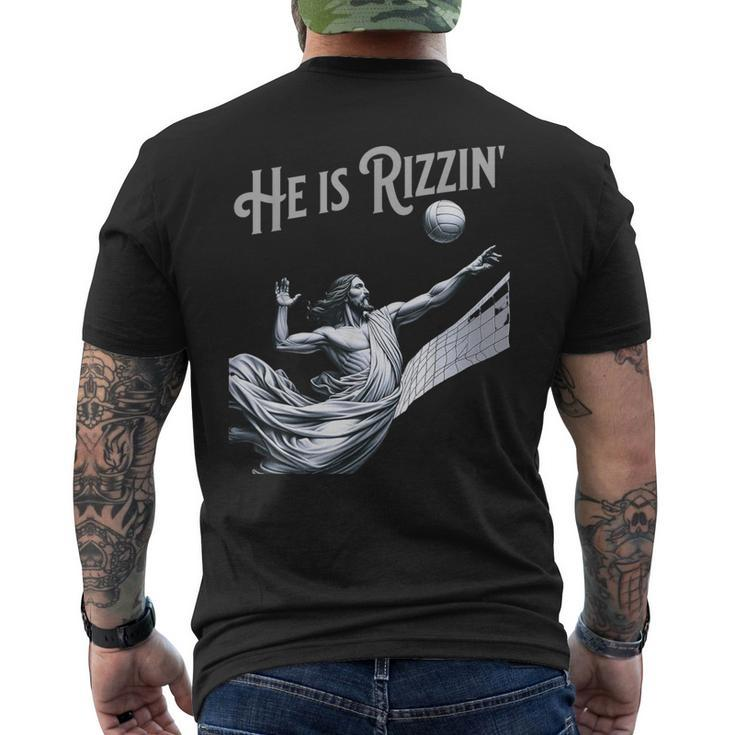 He Is Rizzin Jesus Playing Volleyball Sports Rizz Men's T-shirt Back Print