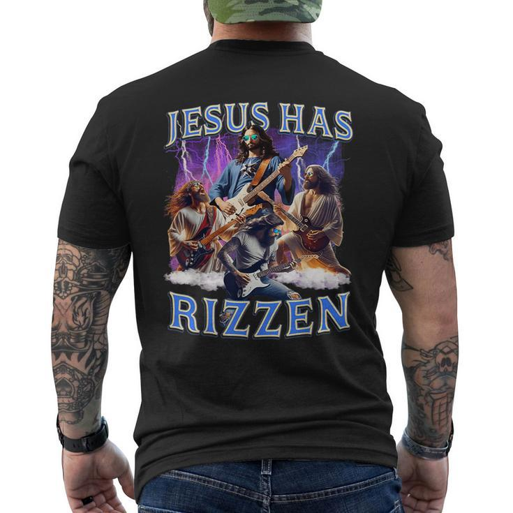 He Is Rizzin Jesus Rocks On Electric Guitar Jesus Has Rizzen Men's T-shirt Back Print