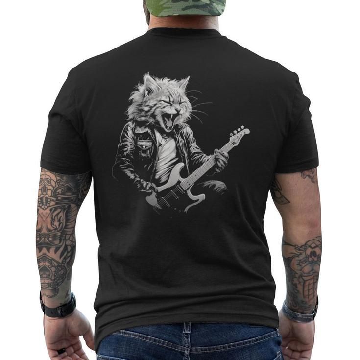 Rock Cat Playing Guitar Guitar Cat Womens Men's T-shirt Back Print