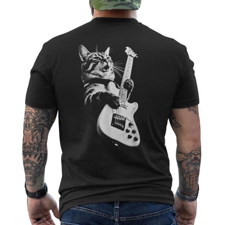 Rock Cat Playing Guitar Guitar Cat Men's T-shirt Back Print