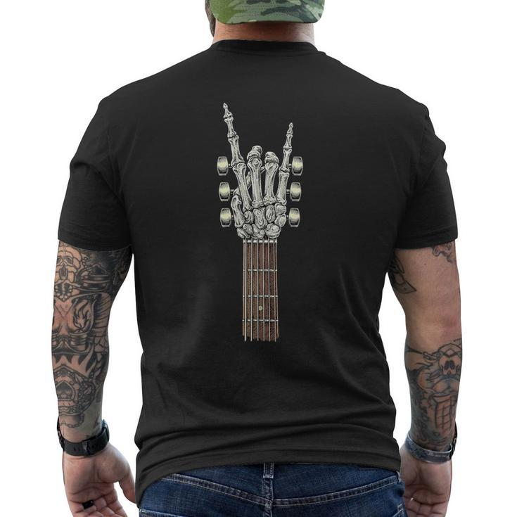Rock On Guitar Neck With A Sweet Rock & Roll Skeleton Hand Men's T-shirt Back Print