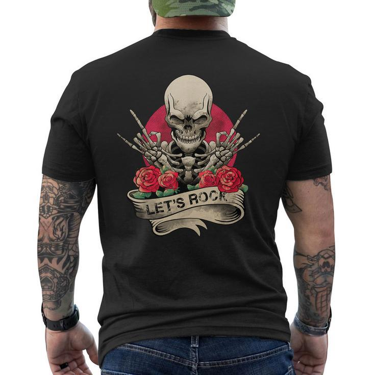 Lets Rock Rock&Roll Skeleton Hand Vintage Retro Rock Concert Men's T-shirt Back Print