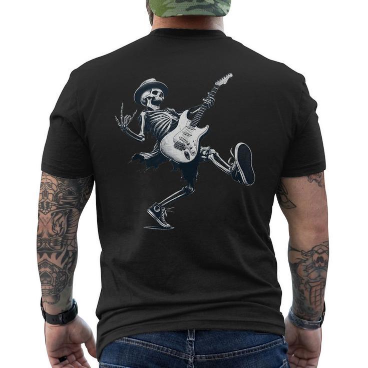 Rock And Roll Graphic Band Skeleton Playing Guitar Men's T-shirt Back Print