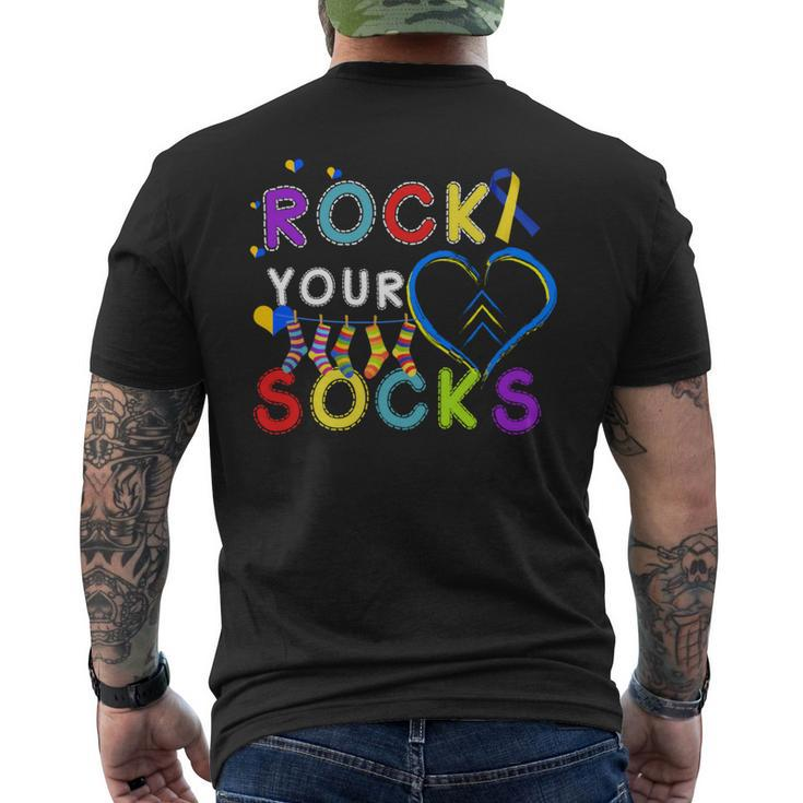 Rock Your Socks Cute 3-21 Trisomy 21 World Down Syndrome Day Men's T-shirt Back Print