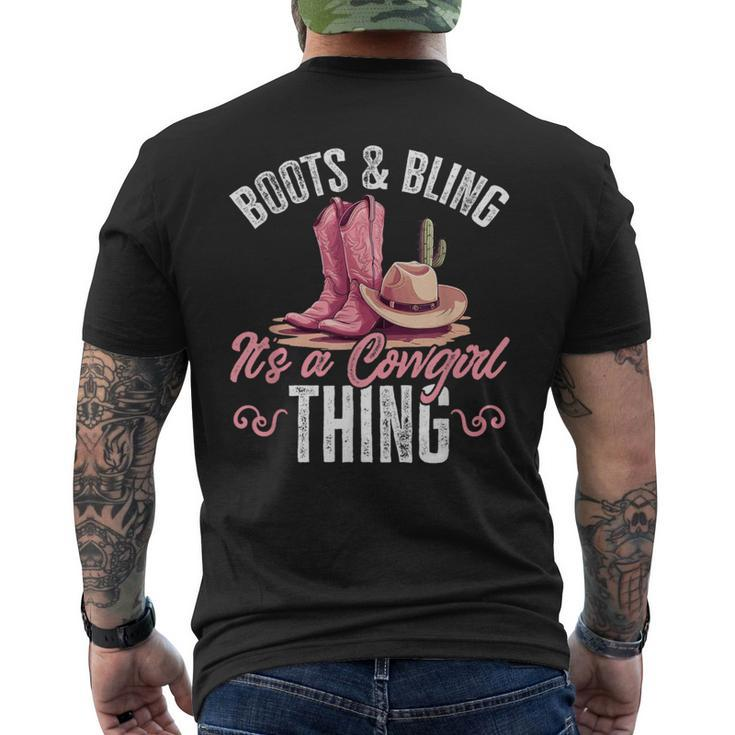 Rodeo Western Country Cowgirl Hat Boots & Bling Men's T-shirt Back Print