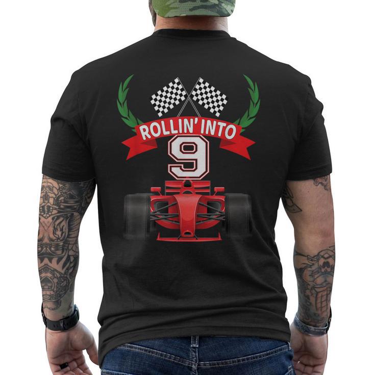 Rollin Into 9 Years Old Racing Car Boys 9Th Birthday Party Men's T-shirt Back Print