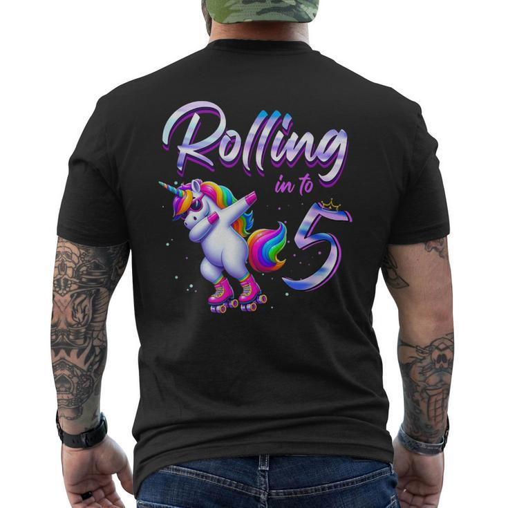 Rolling Into 5 Roller Skating Unicorn 5Th Birthday Party Men's T-shirt Back Print