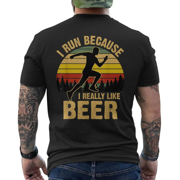I Run Because I Really Like Beer Vintage Retro Men's T-shirt Back Print
