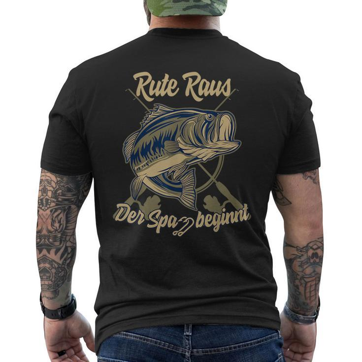 Rute Raus Der Spass Begins Angler T-Shirt mit Rückendruck