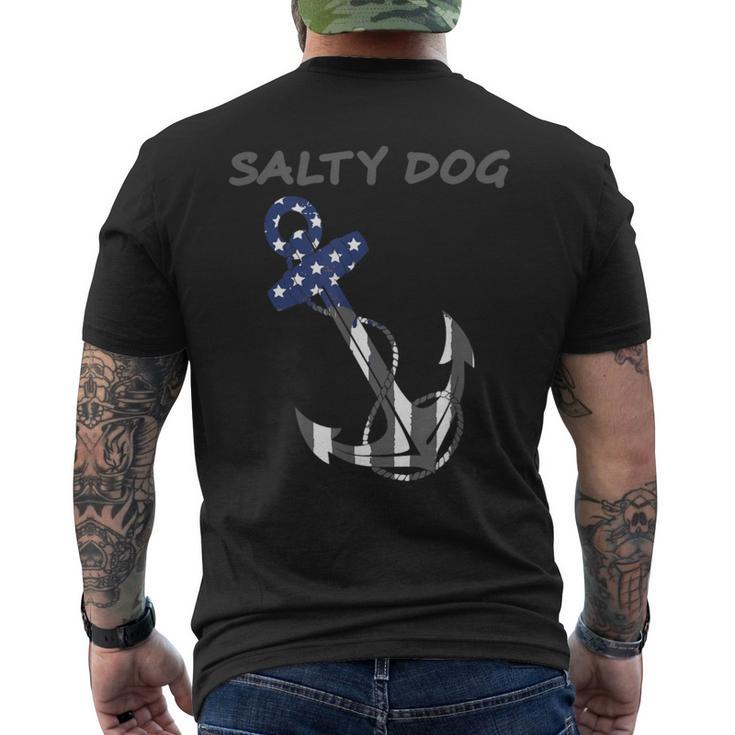 Salty Dog Blue And Grey American Flag Anchor Men's T-shirt Back Print