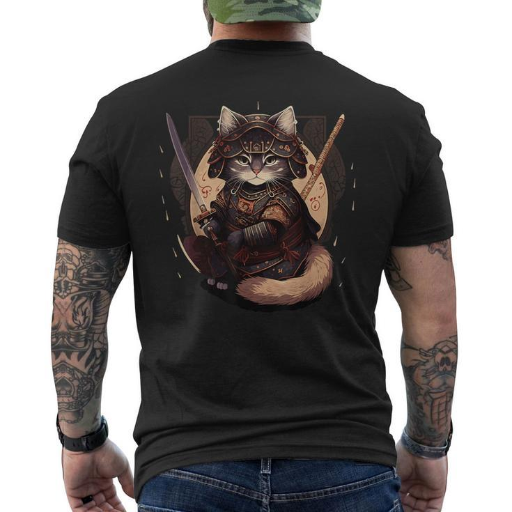 Samurai Cat Warrior Japanese Ninja Cat Kawaii Men's T-shirt Back Print