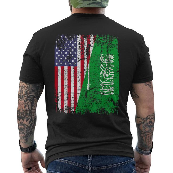 Saudi Arabian Roots Half American Flag Saudi Arabia Flag Men's T-shirt Back Print