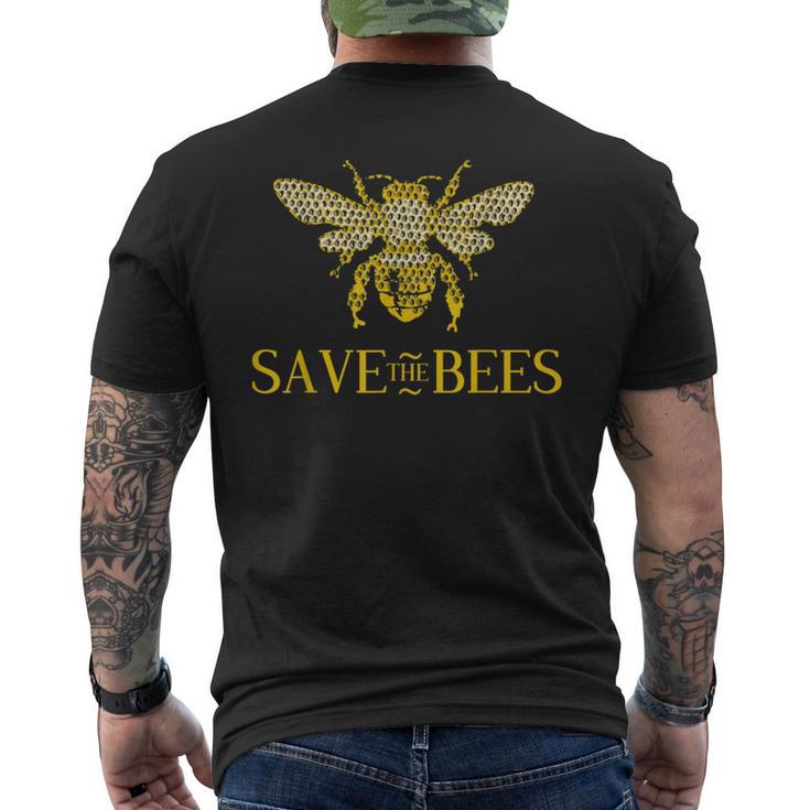 Save The Bees Honeycomb Distress Men's T-shirt Back Print