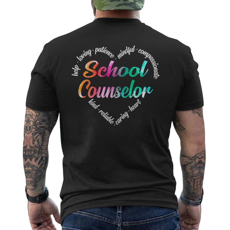 School Counselor Heart Word Cloud Watercolor Rainbow Men's T-shirt Back Print