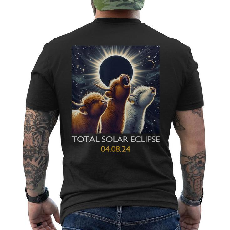 Scottish Highland Cow Howling At Total Solar Eclipse 2024 Men's T-shirt Back Print