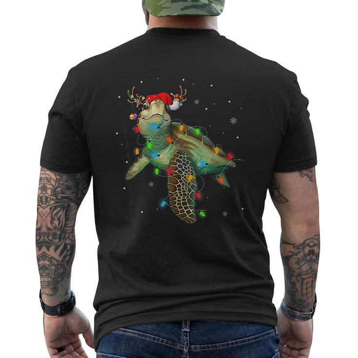 Sea Turtle Christmas Lights Santa Hat Merry Christmas Mens Back Print T-shirt