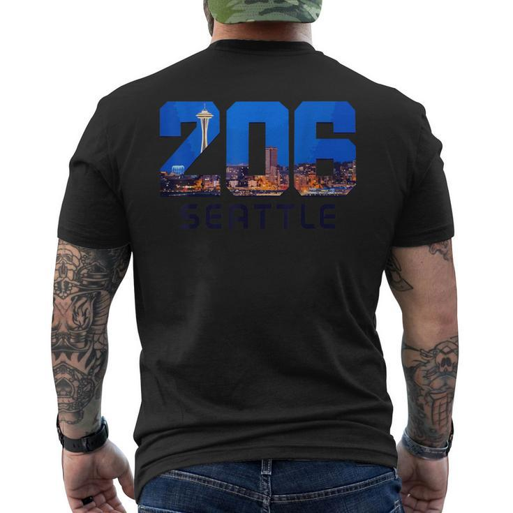 Seattle 206 Area Code Pride Skyline Washington Vintage Men's T-shirt Back Print