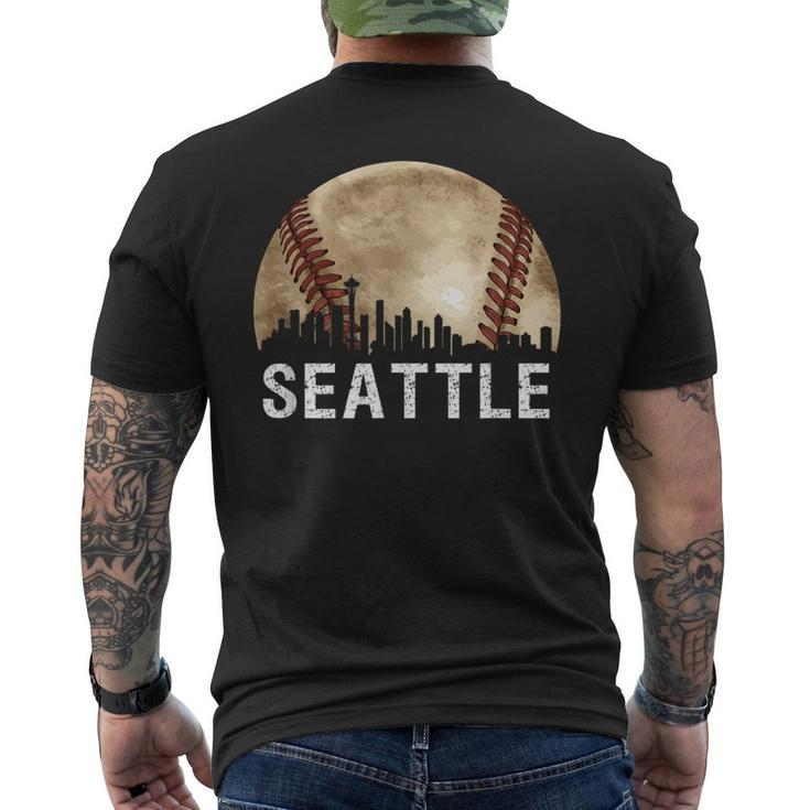 Seattle Skyline City Vintage Baseball Lover Men's T-shirt Back Print