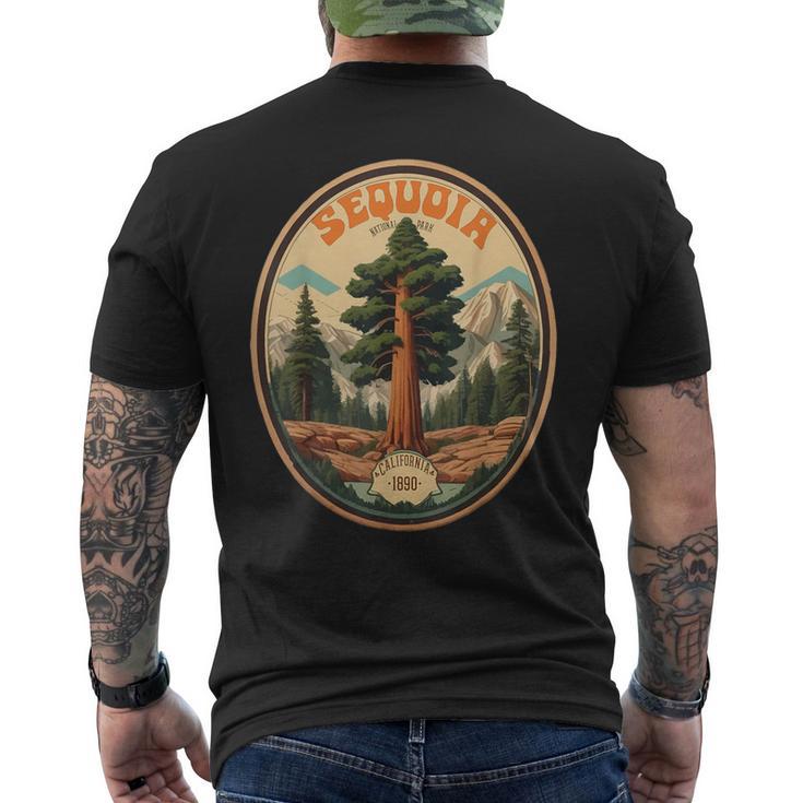 Sequoia National Park Tree Illustration Hiking Retro Badge Men's T-shirt Back Print