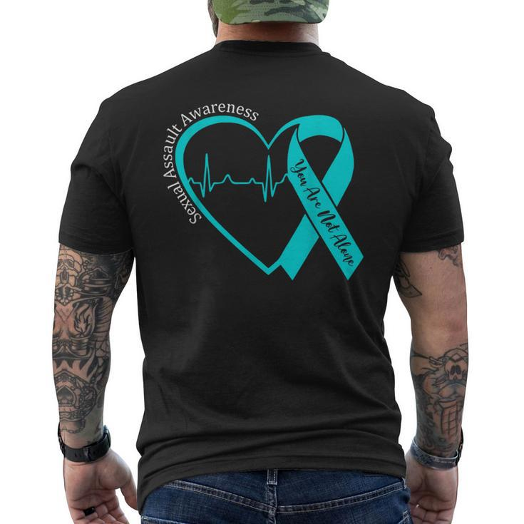 Sexual Assault Awareness Month Heart Teal Ribbon Support Men's T-shirt Back Print