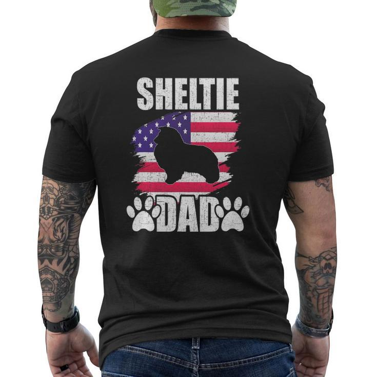 Sheltie Dad Dog Lover American Us Flag Mens Back Print T-shirt