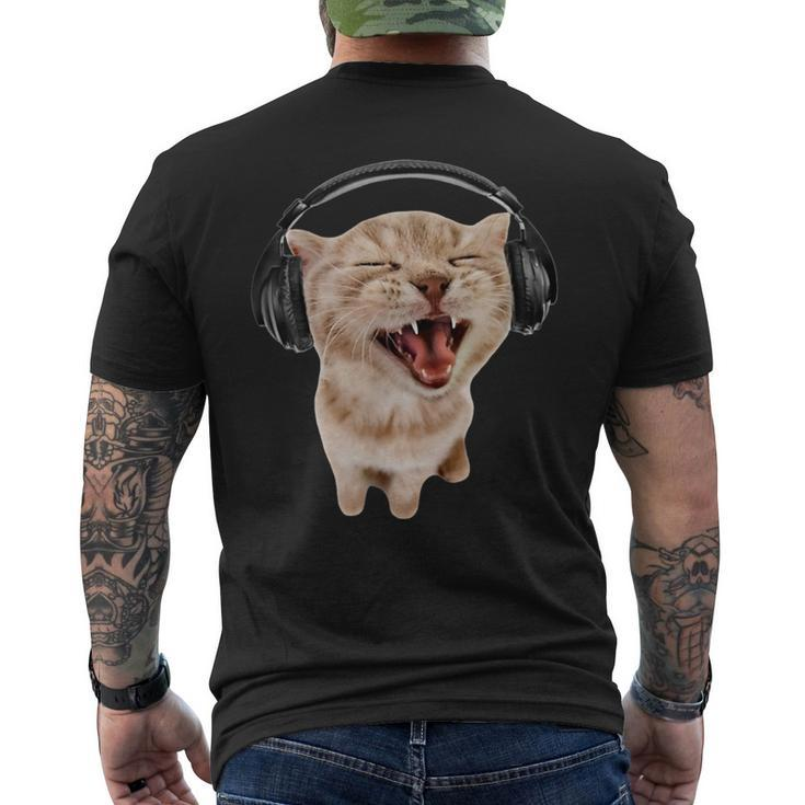 Silly Cat With Headphones Men's T-shirt Back Print